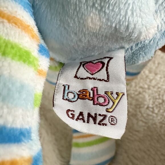 Baby Ganz Softies Bear Blue Surf Polka Dots Stripes Heart On Chest - Picture 4 of 6